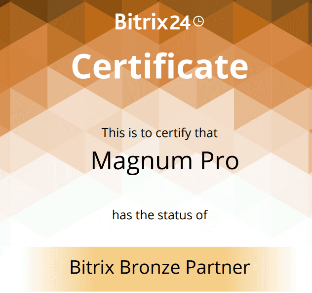Bitrix24 Bronze Partner certificate — Magnum Pro